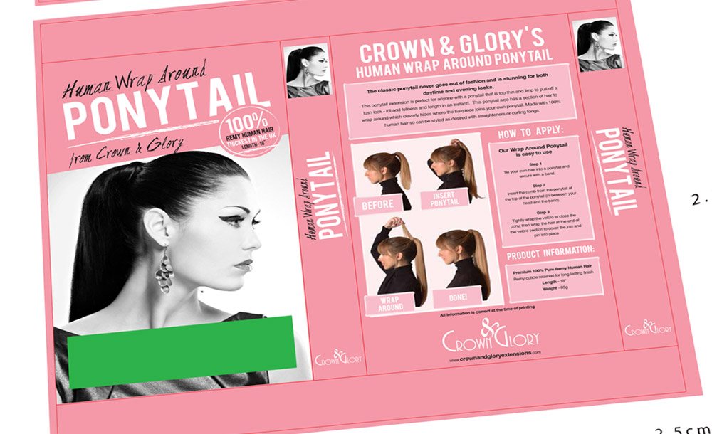 Crown & Glory Hair Extension Ponytail Box Design Adobe Illustrator