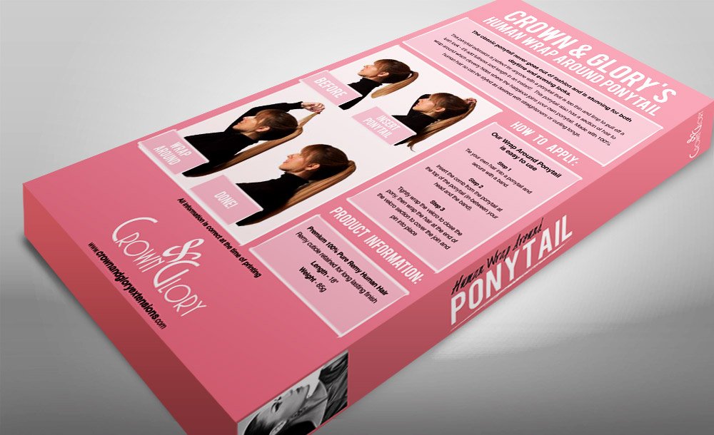 Crown & Glory Hair Extension Ponytail Box Design reverse